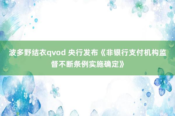 波多野结衣qvod 央行发布《非银行支付机构监督不断条例实施确定》